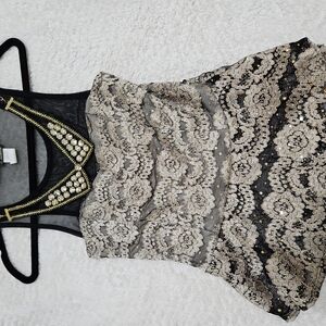 Elegant Lace Dress with Beaded Neckline